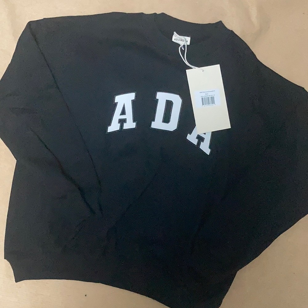Adanola Minimalist ADA Logo Crewneck sweatshirt Black Designer Loungewear NWT